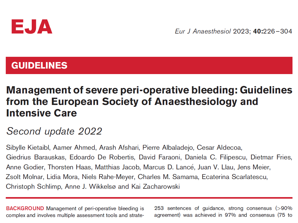 New European guidelines on management of peri-operative bleeding, co-authored by Christoph Schlimp